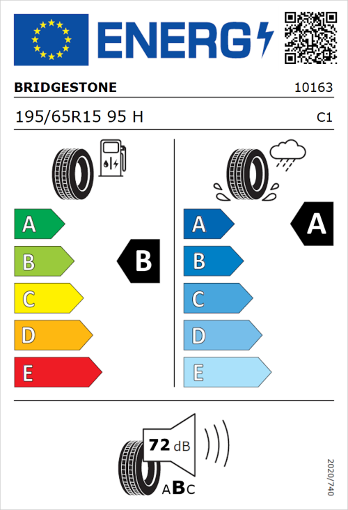 Tyre Label for Bridgestone Turanza T005 195/65R15 95H