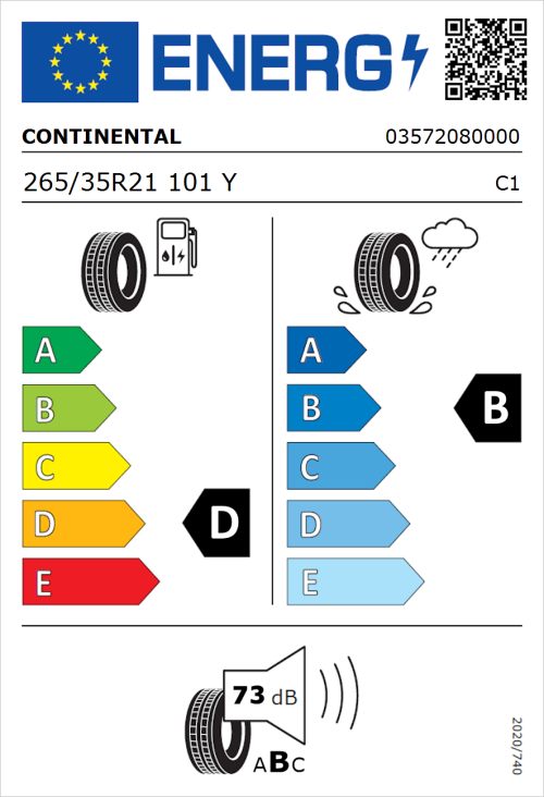Tyre Label for Continental ContiSportContact 5 P 265/35R21 101Y