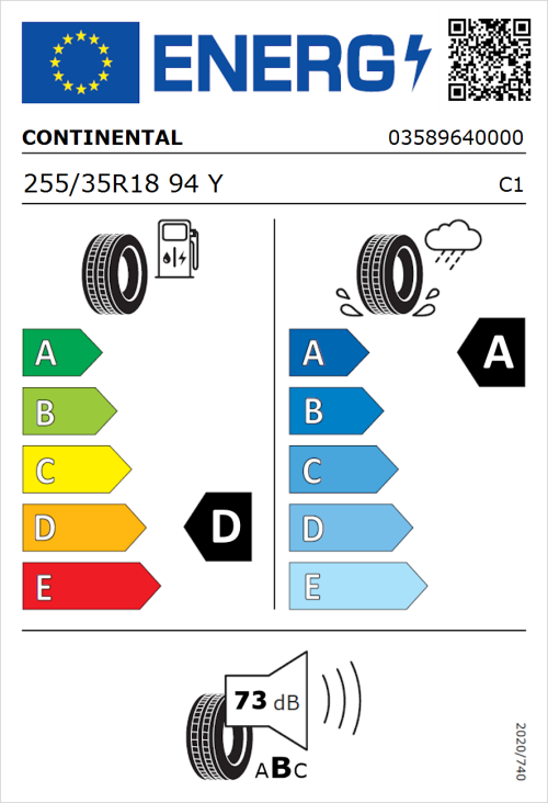 Tyre Label for Continental ContiSportContact 5 P 255/35R18 94Y