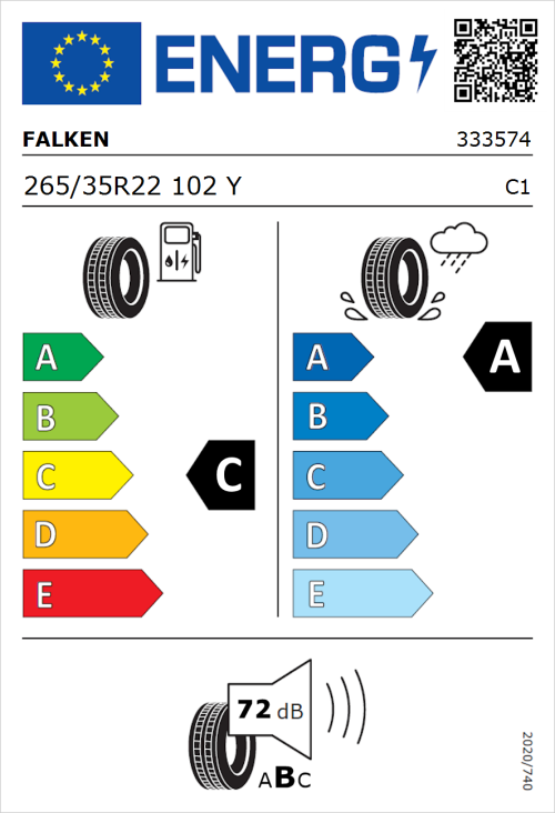 Tyre Label for Falken Azenis FK510 SUV 265/35R22 102Y