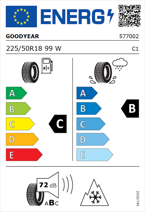 Tyre Label for Goodyear Vector 4Seasons Gen 3 SUV 225/50R18 99W
