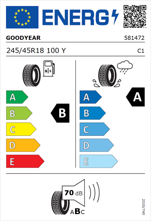 Tyre Label for Goodyear Eagle F1 Asymmetric 6 245/45R18 100Y
