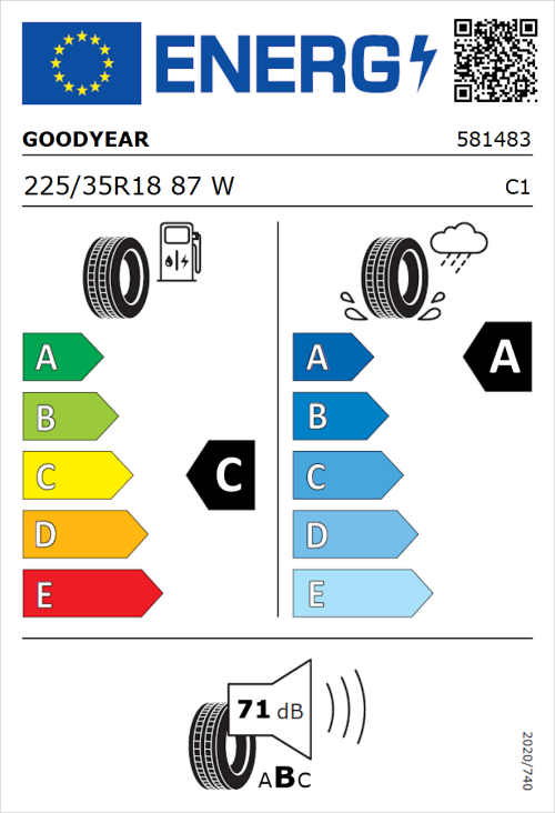 Tyre Label for Goodyear Eagle F1 Asymmetric 6 225/35R18 87W