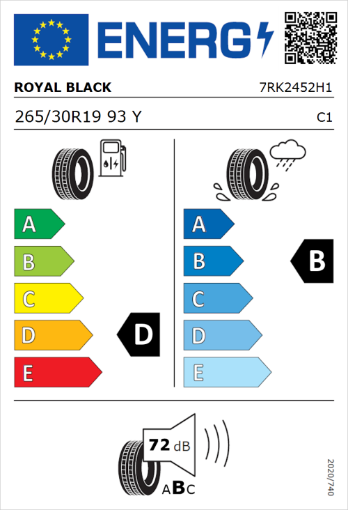 Tyre Label for Royal Black Explorer II 265/30R19 93Y