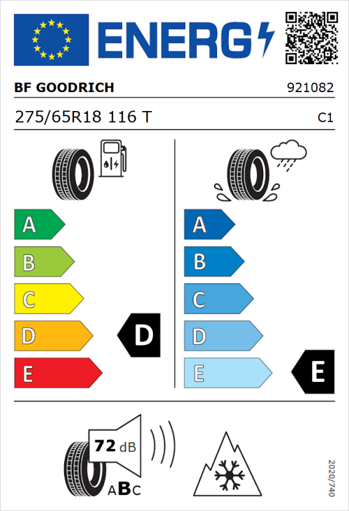 Tyre Label for BF Goodrich Trail-Terrain T/A 275/65R18 116T