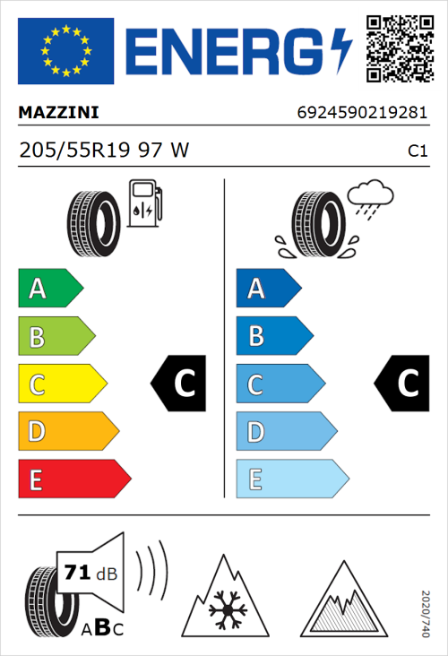 Tyre Label for Mazzini Versat-AS8 205/55R19 97W