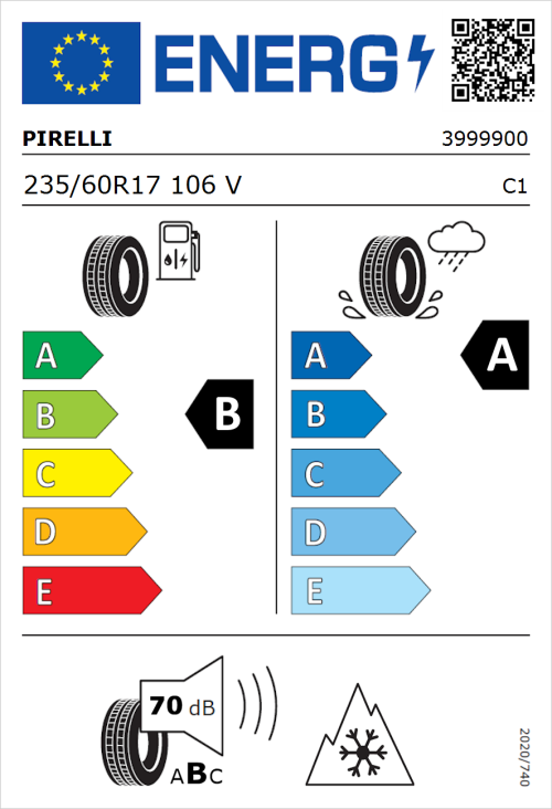 Tyre Label for Pirelli Scorpion All Season SF2 235/60R17 106V
