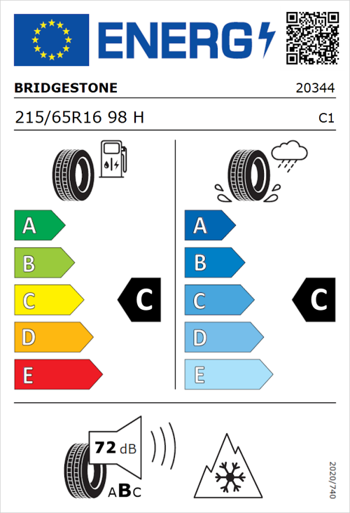 Tyre Label for Bridgestone Dueler A/T 002 215/65R16 98H