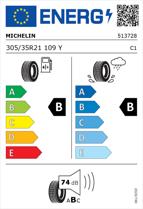 Tyre Label for Michelin Pilot Sport EV 305/35R21 109Y