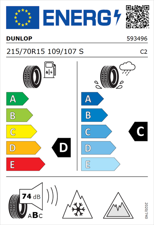 Tyre Label for Dunlop Econodrive A/S 215/70R15 109/107S
