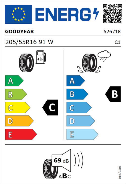 Tyre Label for Goodyear EfficientGrip 205/55R16 91W