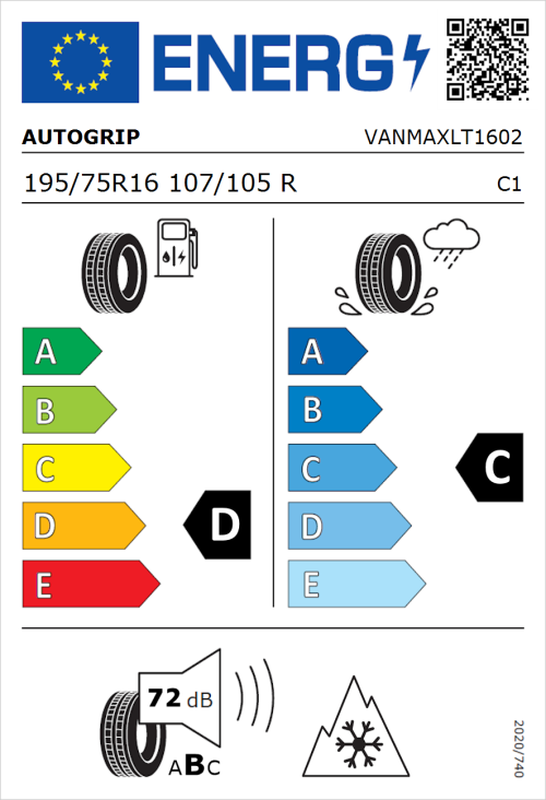 Tyre Label for Autogrip Vanmax 195/75R16 107/105R