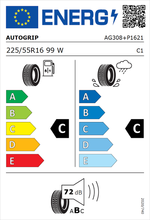 Tyre Label for Autogrip P308 Plus 225/55R16 99W